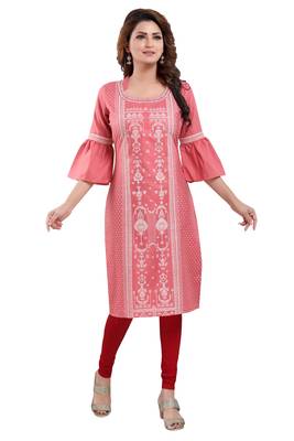 Pink printed cotton kurtas-and-kurtis 5