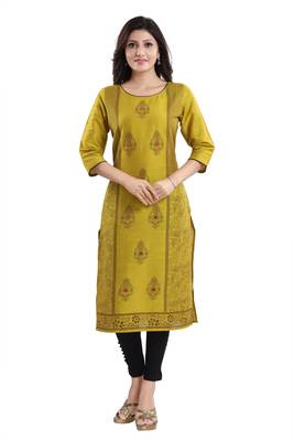 Green printed dupion silk kurtas-and-kurtis 1