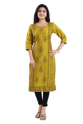 Green printed dupion silk kurtas-and-kurtis 4