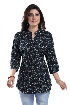 Black printed crepe short-kurtis 1