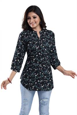 Black printed crepe short-kurtis 4