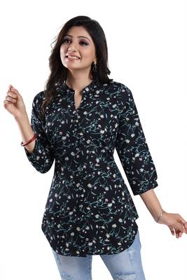 Black printed crepe short-kurtis 5