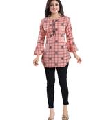 Peach printed crepe short-kurtis