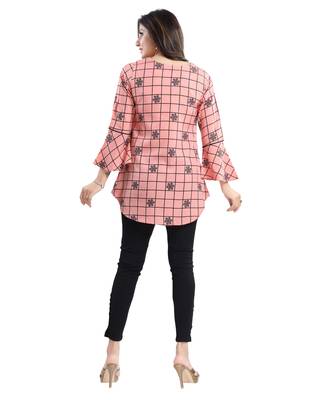 Peach printed crepe short-kurtis 2