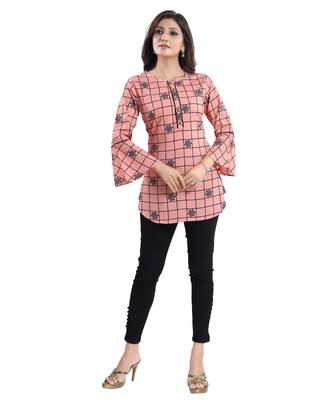 Peach printed crepe short-kurtis 4