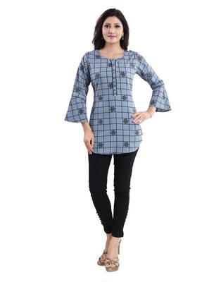 Grey printed crepe short-kurtis 1