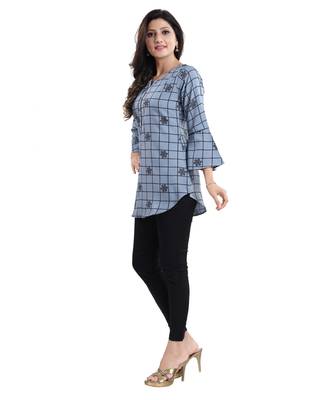 Grey printed crepe short-kurtis 3