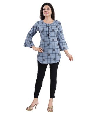Grey printed crepe short-kurtis 4