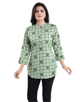 Green printed crepe short-kurtis 1