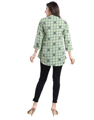 Green printed crepe short-kurtis 2