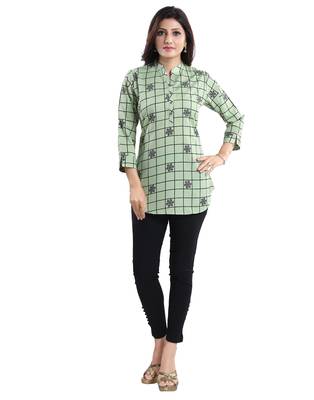 Green printed crepe short-kurtis 4