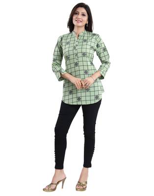 Green printed crepe short-kurtis 5