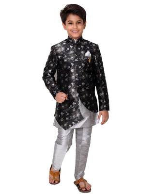 Black printed cotton silk boys-indo-western-dress 1
