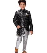 Black printed cotton silk boys-indo-western-dress
