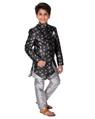 Black printed cotton silk boys-indo-western-dress 3