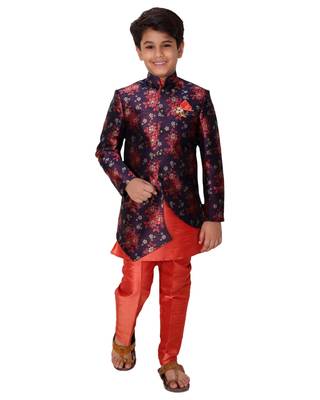 fourfolds boy's blue kurta and pyjama set 1