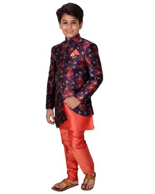 fourfolds boy's blue kurta and pyjama set 2