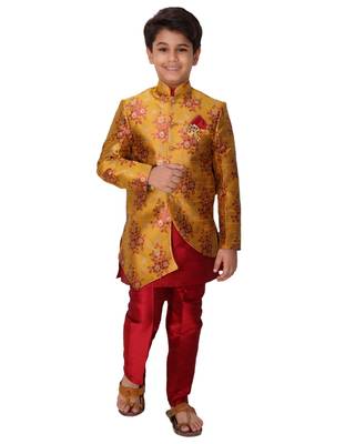 fourfolds boy's mustard kurta and pyjama set 1
