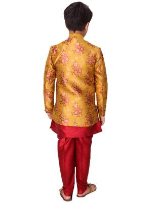 fourfolds boy's mustard kurta and pyjama set 2