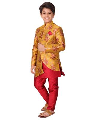 fourfolds boy's mustard kurta and pyjama set 3