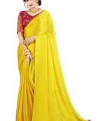 Yellow plain chiffon saree with blouse