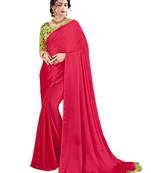 Pink plain chiffon saree with blouse