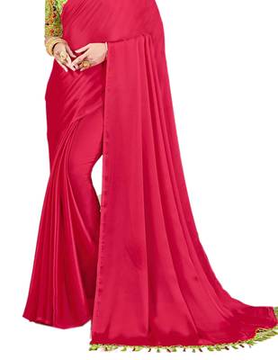 Pink plain chiffon saree with blouse 2