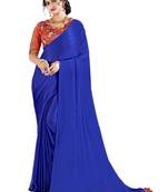 Royal blue plain chiffon saree with blouse