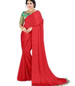 Red plain chiffon saree with blouse