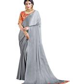 Grey plain chiffon saree with blouse