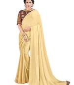 Beige plain chiffon saree with blouse