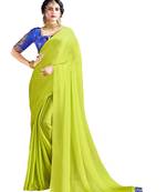 Green plain chiffon saree with blouse