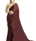 Brown plain chiffon saree with blouse