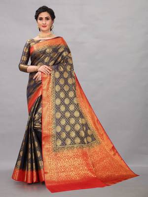 Black woven art silksaree with blouse 1