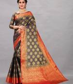 Black woven art silksaree with blouse