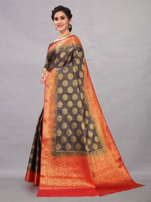 Black woven art silksaree with blouse 2