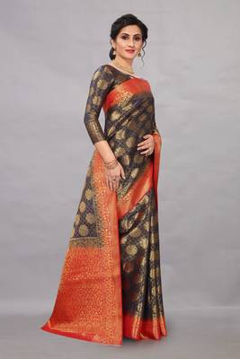 Black woven art silksaree with blouse 3