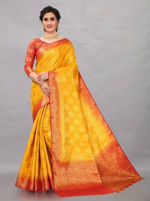 Yellow woven art silksaree with blouse 1