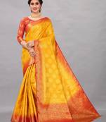 Yellow woven art silksaree with blouse