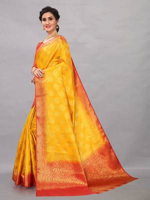 Yellow woven art silksaree with blouse 2