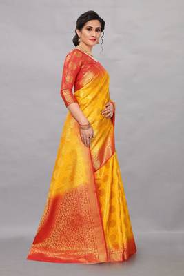 Yellow woven art silksaree with blouse 3