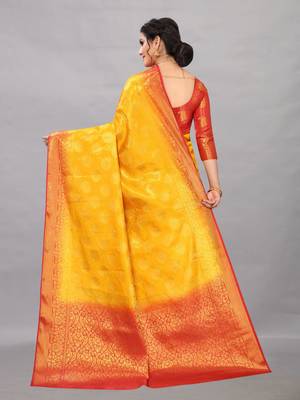 Yellow woven art silksaree with blouse 4
