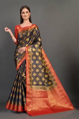 Blue woven art silksaree with blouse 1