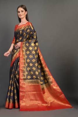 Blue woven art silksaree with blouse 2