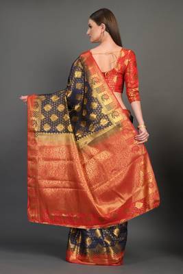 Blue woven art silksaree with blouse 3