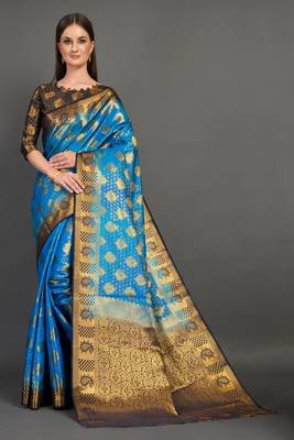 Sky blue woven art silksaree with blouse 1