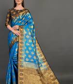 Sky blue woven art silksaree with blouse