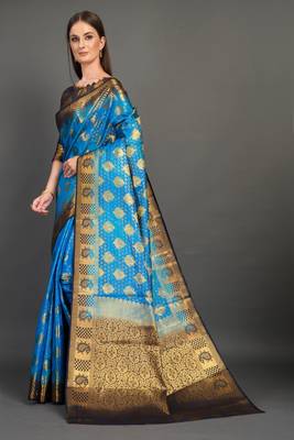 Sky blue woven art silksaree with blouse 2