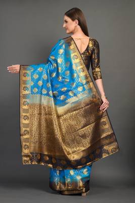 Sky blue woven art silksaree with blouse 3