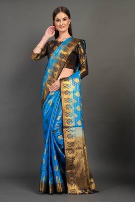 Sky blue woven art silksaree with blouse 4